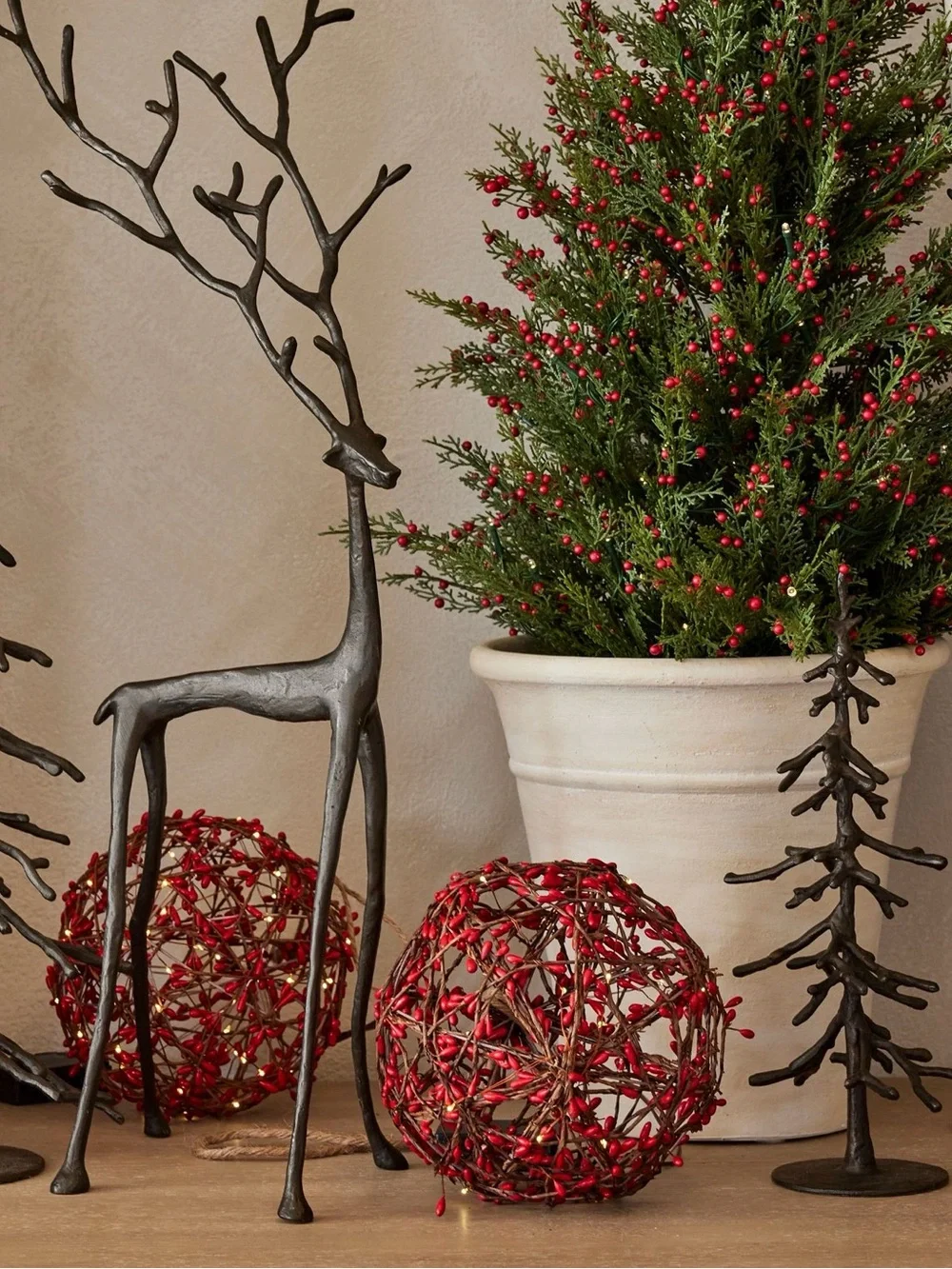 New Pottery Barn Lit Red Berry Orb/Ball Holiday Decor, Large